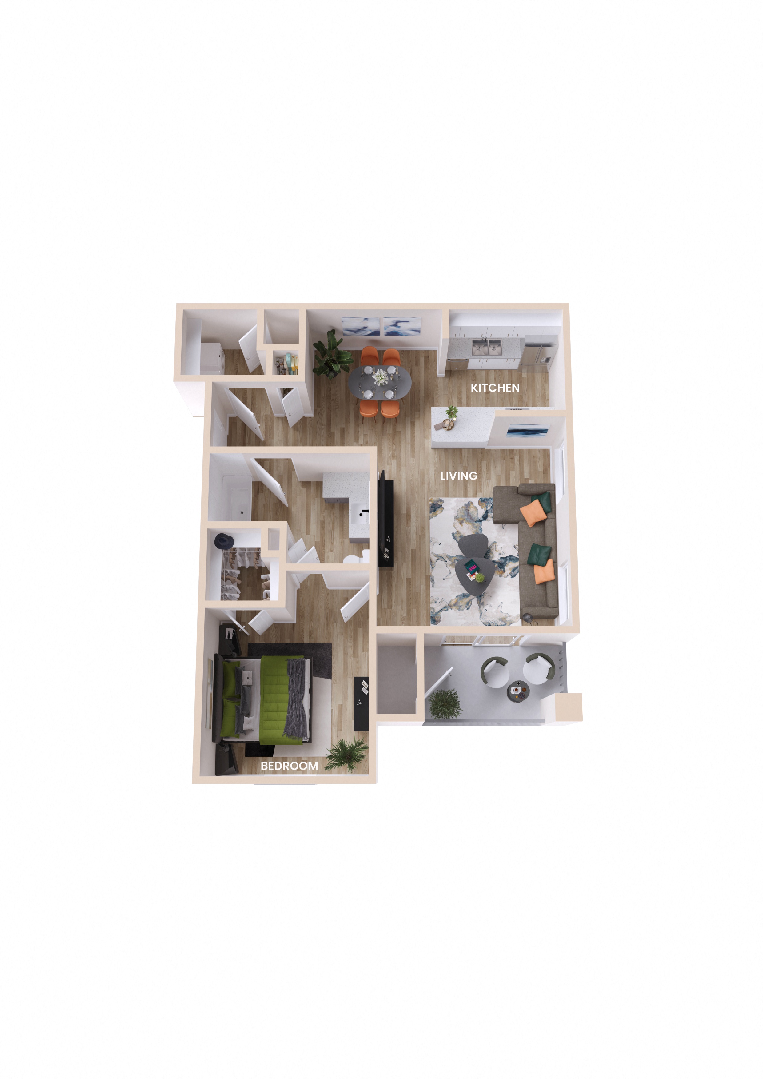 Floor plan for 1 bed, 1 bath, 801 sqft